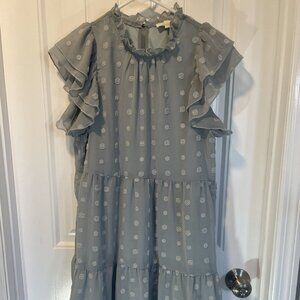 Entro Women's Blue Ruffled Hem Bohemian Sleeveless Embroidered Dress